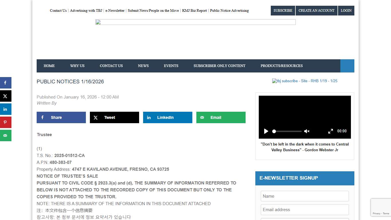 Public Notices 1/16/2026 - The Business Journal